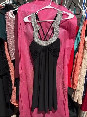 JS Boutique Black Mini Dress with Jeweled Neckline
